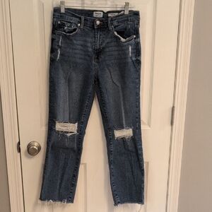 Kensie Blue Distressed Cropped Jeans